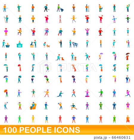 100 people icons set, cartoon style 100 people icons set, cartoon style 66460631