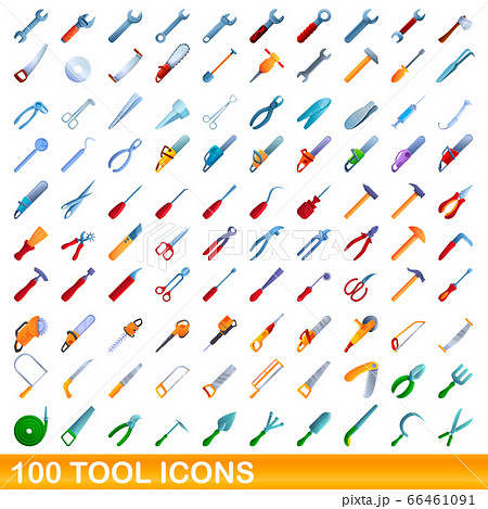 100 tool icons set, cartoon style 100 tool icons set, cartoon style 66461091