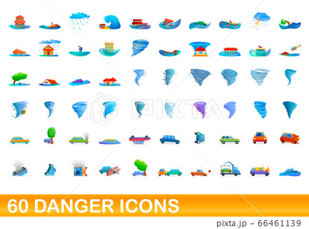 60 danger icons set, cartoon style 60 danger icons set, cartoon style 66461139