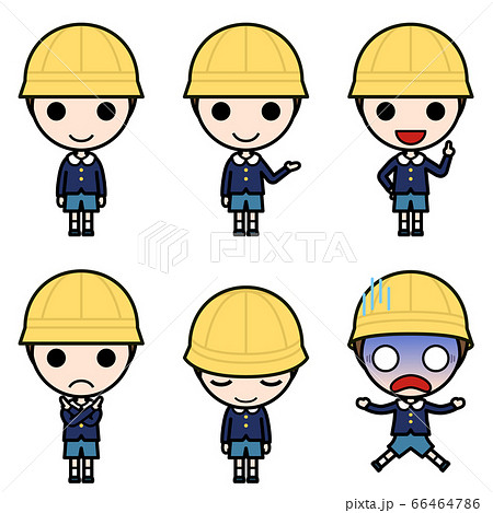 アイコン風人物 制服 冬服 を着た幼稚園児の男の子の様々なポーズのイラスト素材