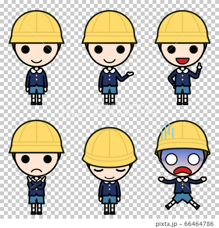 アイコン風人物 制服 冬服 を着た幼稚園児の男の子の様々なポーズのイラスト素材