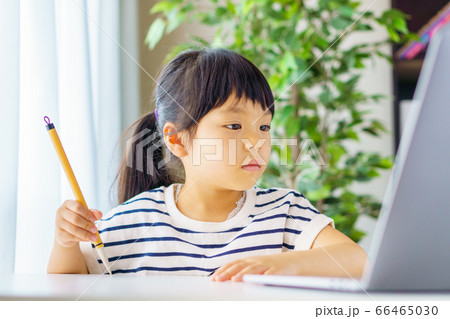 オンライン習い事の習字をやっている女の子 オンライン習い事の習字をやっている女の子 66465030