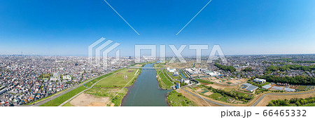 パノラマ空撮　市川の江戸川から上流を望む 66465332