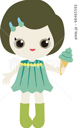 アイスクリームと青いスカートの女の子のイラスト素材