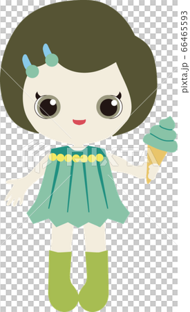 アイスクリームと青いスカートの女の子のイラスト素材