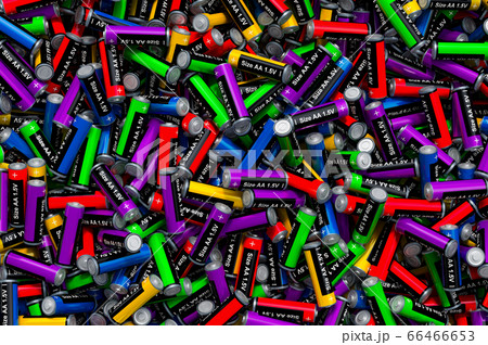 Background from colored AA batteries, 3D rendering Background from colored AA batteries, 3D rendering 66466653
