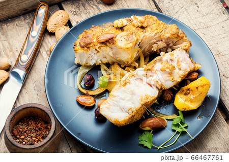 Baked fish steak. Baked fish steak. 66467761