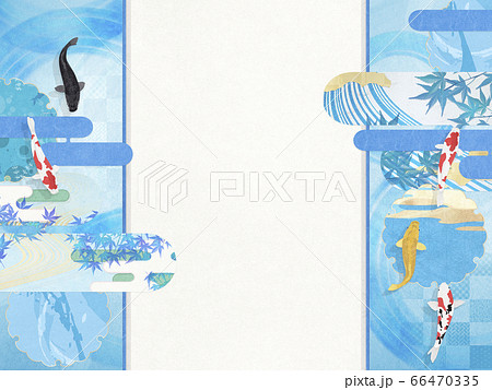 和風背景素材 清涼感を感じるイラスト 優雅に泳ぐ鯉のイラスト素材