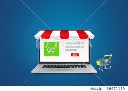 Shopping shop store  on laptop screen with shopping cart put on nearly the laptop. 66471150