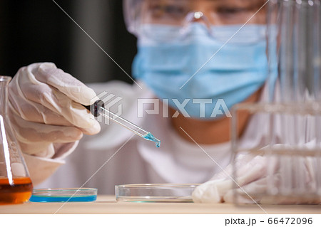 Asian scientist research and analysis chemical test in a laboratory 66472096