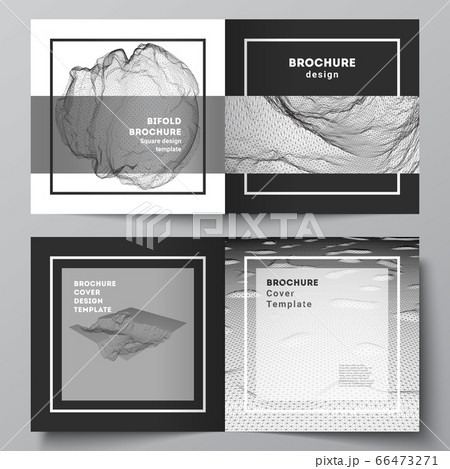 Vector layout of two covers templates for square bifold brochure, flyer, magazine, cover design, book design, cover. Abstract 3d digital backgrounds for futuristic minimal technology concept design. 66473271
