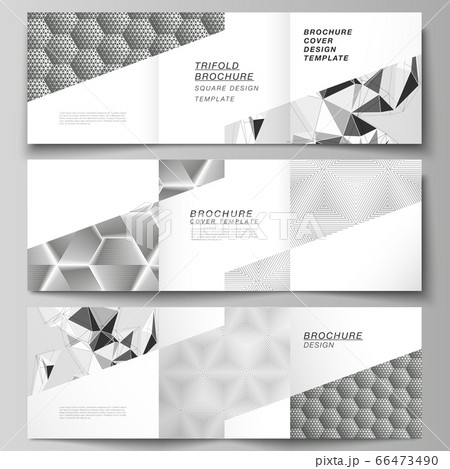 Minimal vector editable layout of square format covers design templates for trifold brochure, flyer, magazine. Abstract geometric triangle design background using different triangular style patterns. Minimal vector editable layout of square format covers design templates for trifold brochure, flyer, magazine. Abstract geometric triangle design background using different triangular style patterns. 66473490
