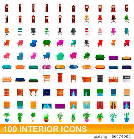 100 interior icons set, cartoon style 66474006