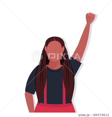 african american woman raised up fist black lives matter awareness campaign against racial discrimination 66474611