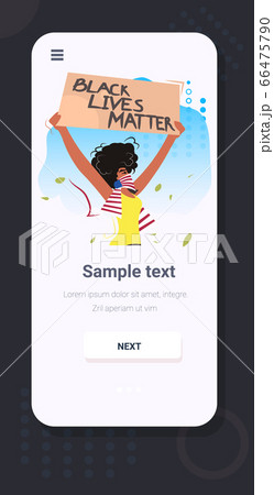 african american woman holding black lives matter banner campaign against racial discrimination 66475790