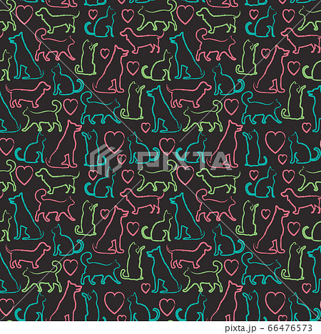 Vector seamless pattern with cats and dogs on blackboard 66476573