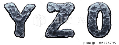 Set of capital letters Y, Z, number 0 made of forged metal isolated on white background. 3d Set of capital letters Y, Z, number 0 made of forged metal isolated on white background. 3d 66476795