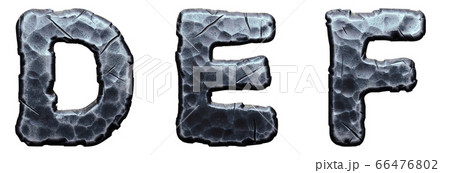 Set of capital letters D, E, F made of forged metal isolated on white background. 3d 66476802