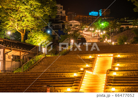 群馬県 伊香保温泉 夜の石段街の写真素材