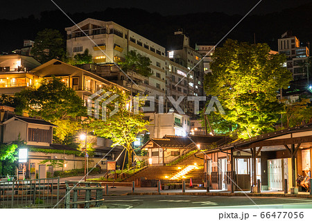 群馬県 伊香保温泉 夜の石段街の写真素材