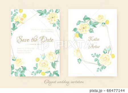 Wedding Invitation with Floral Bouquet in Pastel Colors. Vintage Flowers for Greeting Card Design, Announcement of Wedding Celebration. Romantic Roses illustration with Vector Leaves for Invitation. 66477144