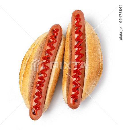 Hot dog with ketchup on white Hot dog with ketchup on white 66478844