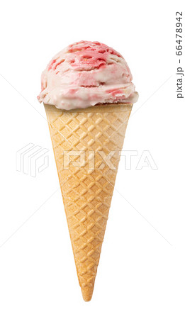 strawberries ice cream waffle cone on white strawberries ice cream waffle cone on white 66478942
