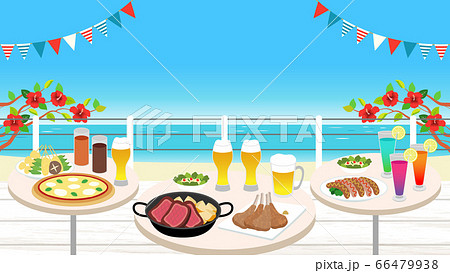 ハイビスカスの咲くさわやかな海辺のビアガーデン(昼) ハイビスカスの咲くさわやかな海辺のビアガーデン(昼) 66479938