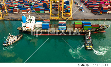 Container cargo ship at industrial port in import 66480013