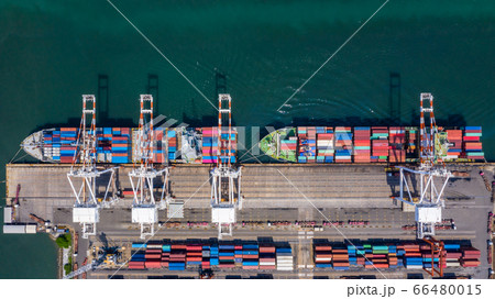 Container cargo ship at industrial port in import 66480015