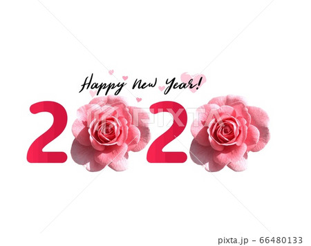 happy new year 2020 . Pink roses concept on white background happy new year 2020 . Pink roses concept on white background 66480133