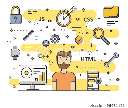 Vector thin line flat design web development, programming concept banner Vector thin line flat design web development, programming concept banner 66481191