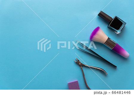 Top view of manicure and pedicure equipment on Top view of manicure and pedicure equipment on 66481446