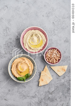 Bowls with different kinds hummus Bowls with different kinds hummus 66484310