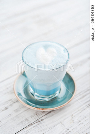 Blue matcha latte in glass Blue matcha latte in glass 66484368