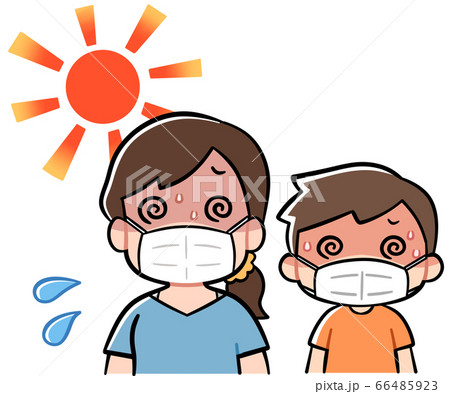 マスク熱中症の親子 母と息子 のイラスト素材