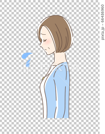 悲しむ女性の横顔のイラスト素材