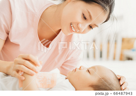 Mother and son, sleeping, bedroom 66487943