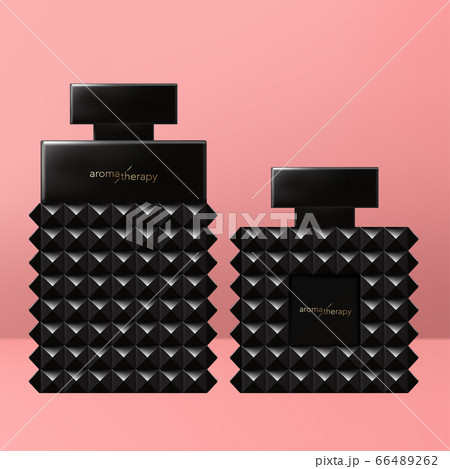 Vector Trendy Black Rivet Perfume Bottle 3D illustration with Rectangular Cap. 66489262