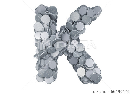 Letter K from button cells, 3D rendering 66490576