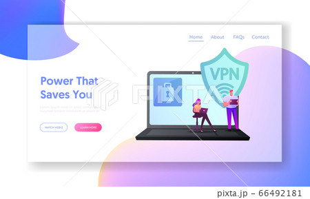 Virtual Private Network, VPN Landing Page Template. Website Encryption, Data Security and Privacy in Internet. Tiny Characters on Huge Laptop with Lock on Screen. Cartoon People Vector Illustration 66492181