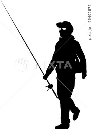 釣具を持って歩く男性 のイラスト素材
