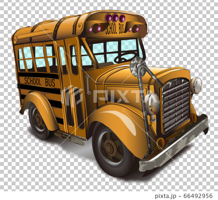 昔のボンネット型スクールバスのイラスト素材