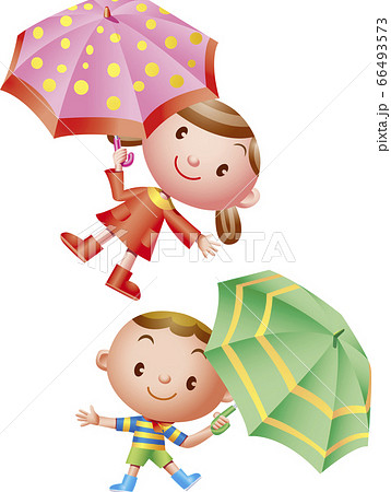 傘を持つ女の子と男の子のイラスト素材