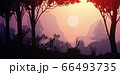 Natural forest mountains horizon hills silhouettes of trees. Evening Sunrise and sunset. Landscape wallpaper. Illustration vector style. Colorful view background. 66493735
