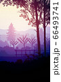Natural forest mountains horizon hills silhouettes of trees. Evening Sunrise and sunset. Landscape wallpaper. Illustration vector style. Colorful view background. 66493741