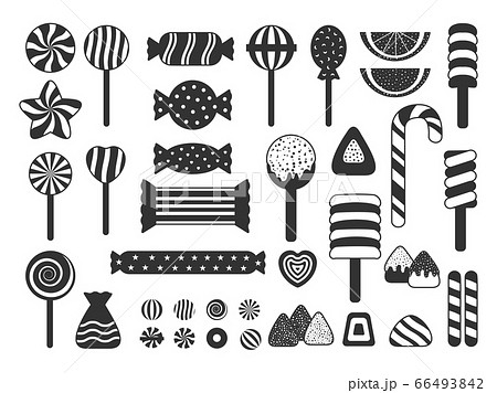 Sweet Candy Icon Silhouette Lollipop Vector Setのイラスト素材