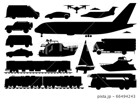 Public transport set. Passenger vehicle silhouette 66494243