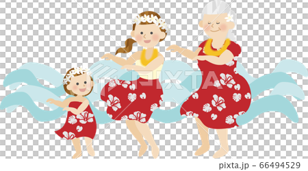 Hula Dance Parent-child family Three generations Grandmother Daughter Grandchild 66494529