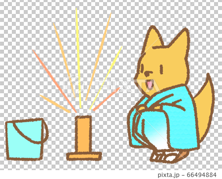 A fox (light blue) wearing eruption fireworks and a yukata A fox (light blue) wearing eruption fireworks and a yukata 66494884
